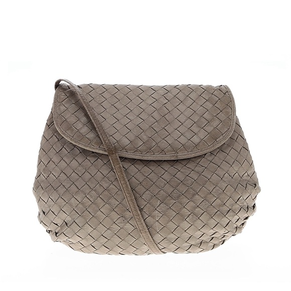 Vintage Bottega Veneta Intrecciato Woven Small Crossbody Bag in Taupe/Beige